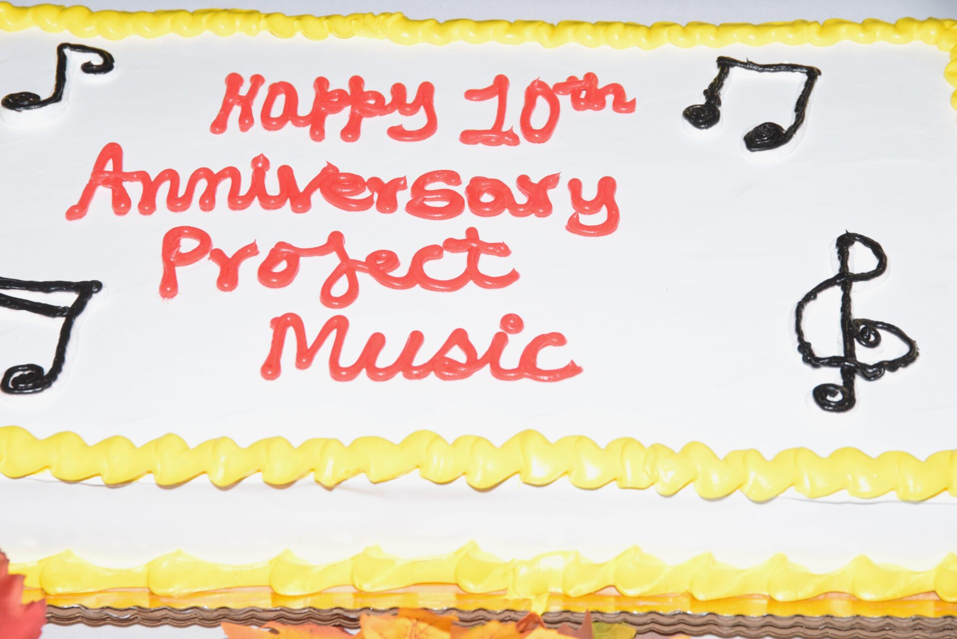 The 10th anniversary cake served at the Project Music annual gala hosted at CoCreate